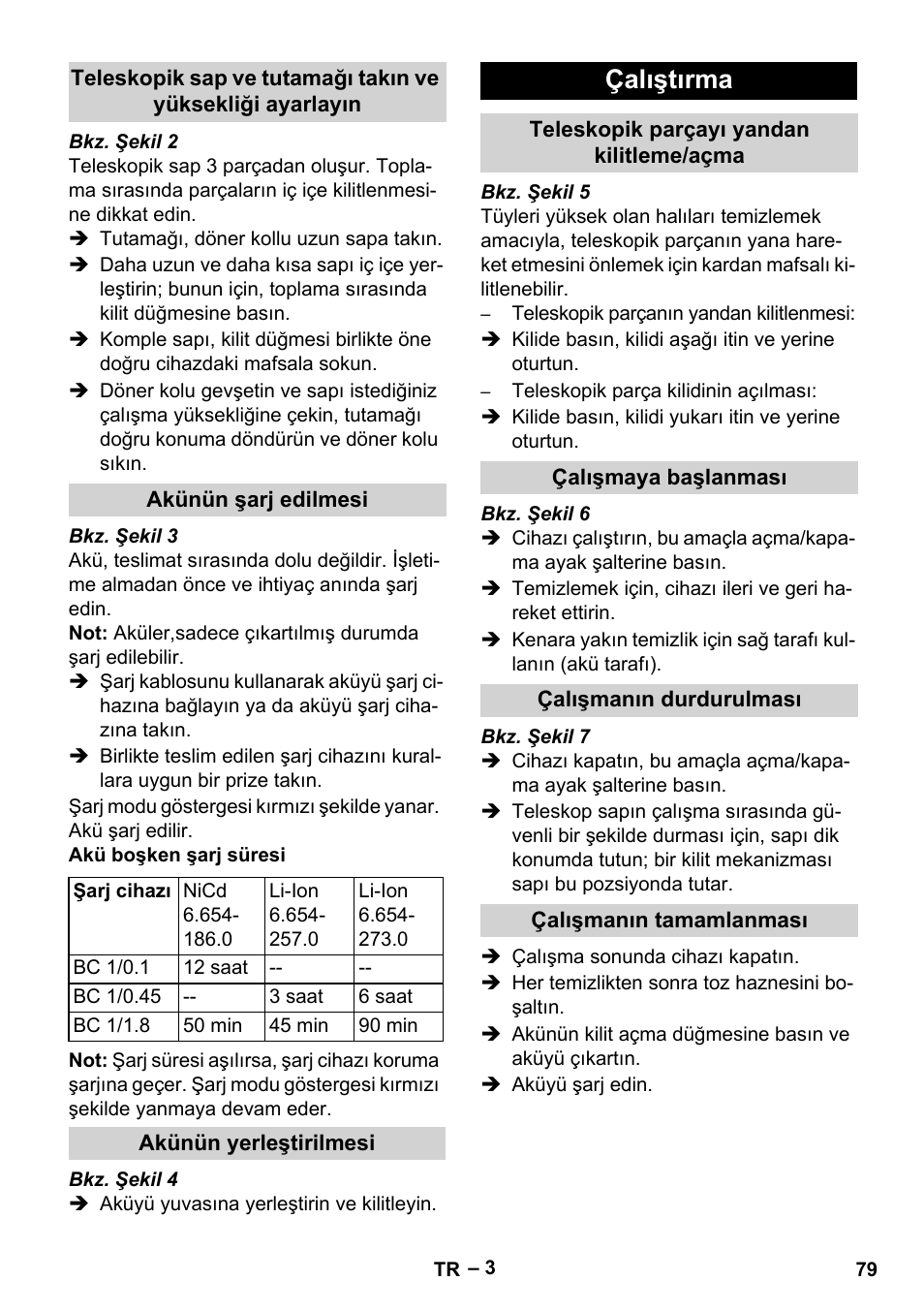 Çalıştırma | Karcher EB 30-1 Li-Ion User Manual | Page 79 / 180