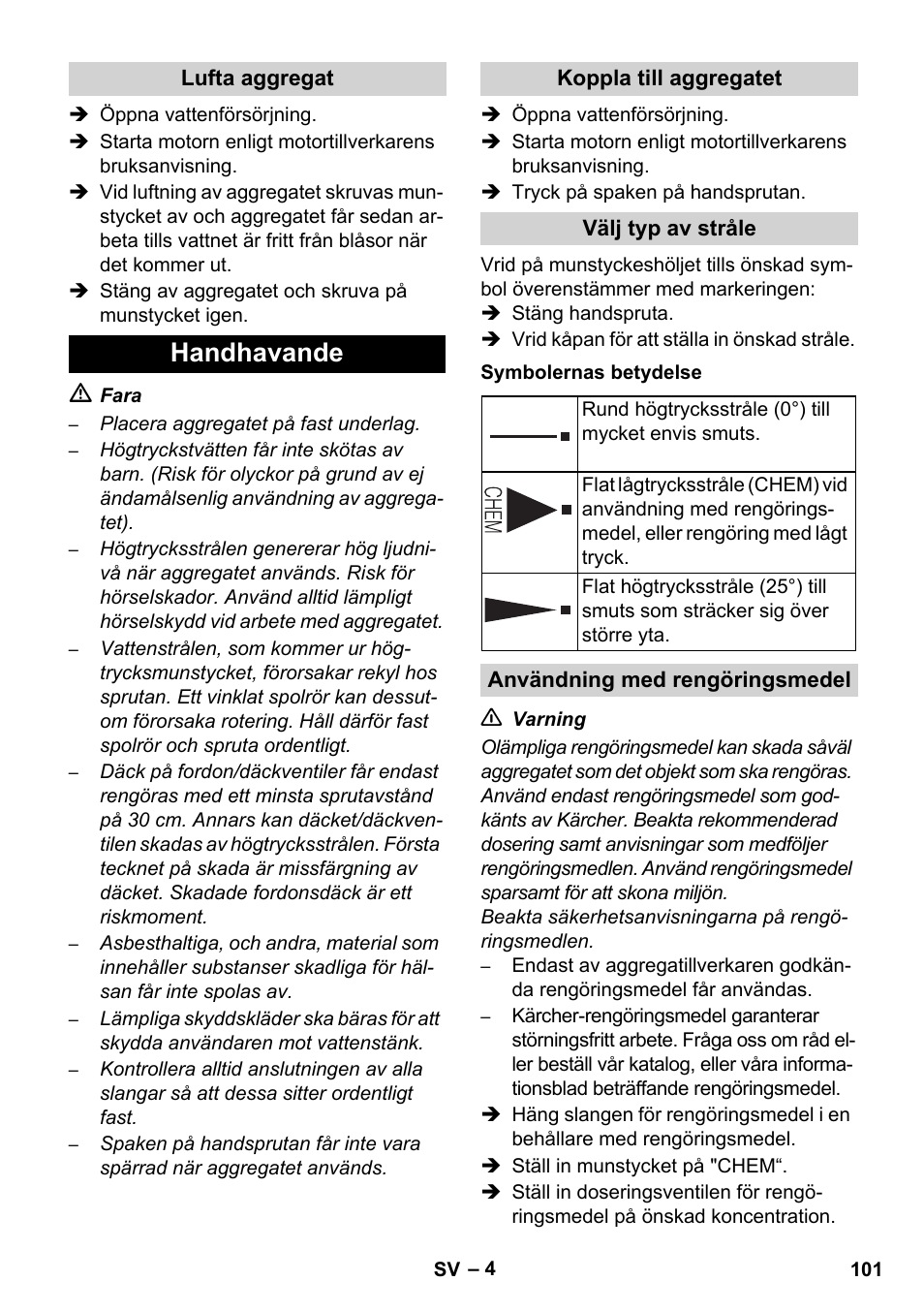 Handhavande | Karcher HD 830 BS User Manual | Page 101 / 220