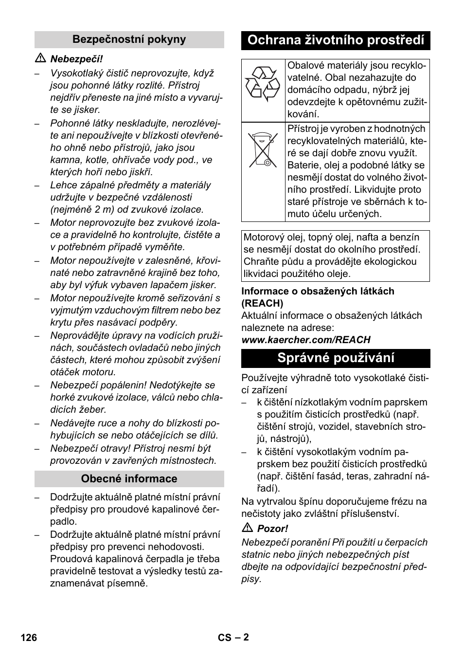 Ochrana životního prostředí, Správné používání | Karcher HD 830 BS User Manual | Page 126 / 220