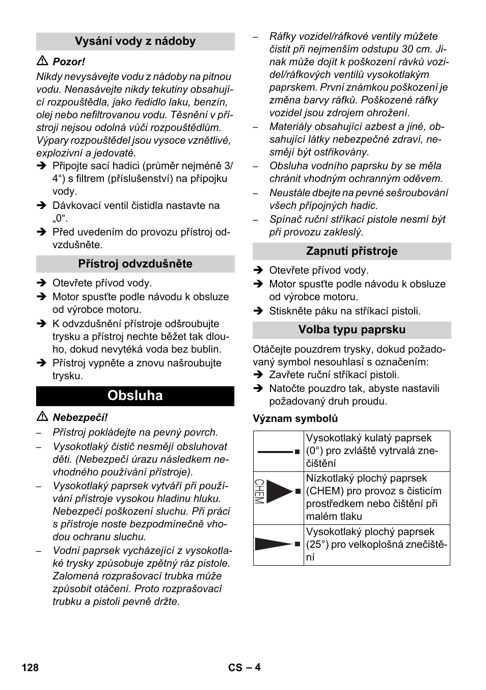 Obsluha | Karcher HD 830 BS User Manual | Page 128 / 220