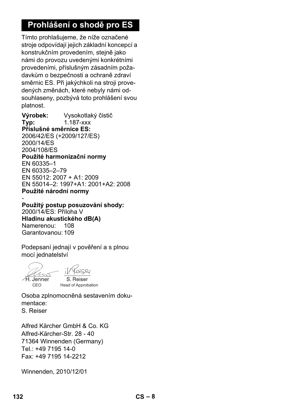 Prohlášení o shodě pro es | Karcher HD 830 BS User Manual | Page 132 / 220