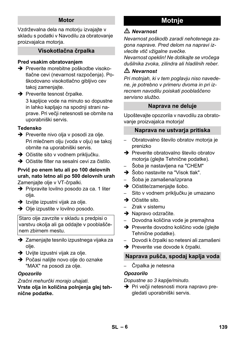 Motnje | Karcher HD 830 BS User Manual | Page 139 / 220