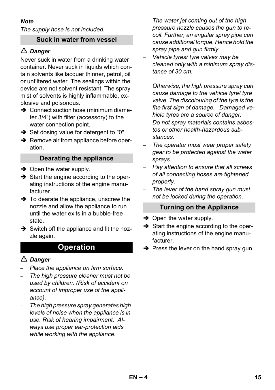 Operation | Karcher HD 830 BS User Manual | Page 15 / 220