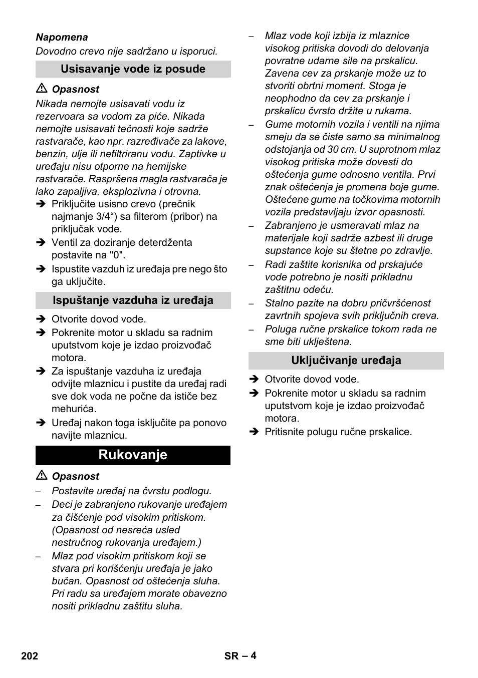 Rukovanje | Karcher HD 830 BS User Manual | Page 202 / 220