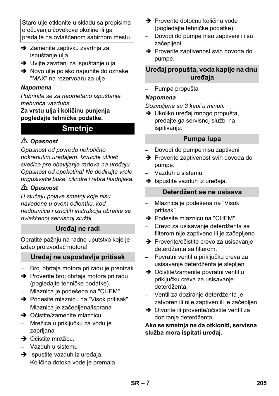 Smetnje | Karcher HD 830 BS User Manual | Page 205 / 220