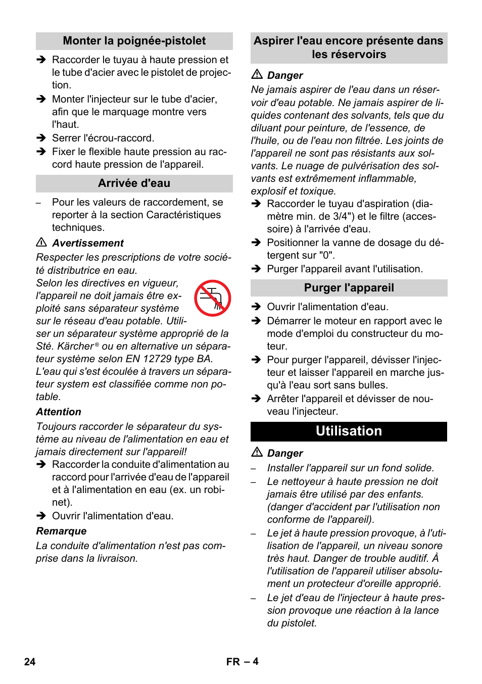 Utilisation | Karcher HD 830 BS User Manual | Page 24 / 220