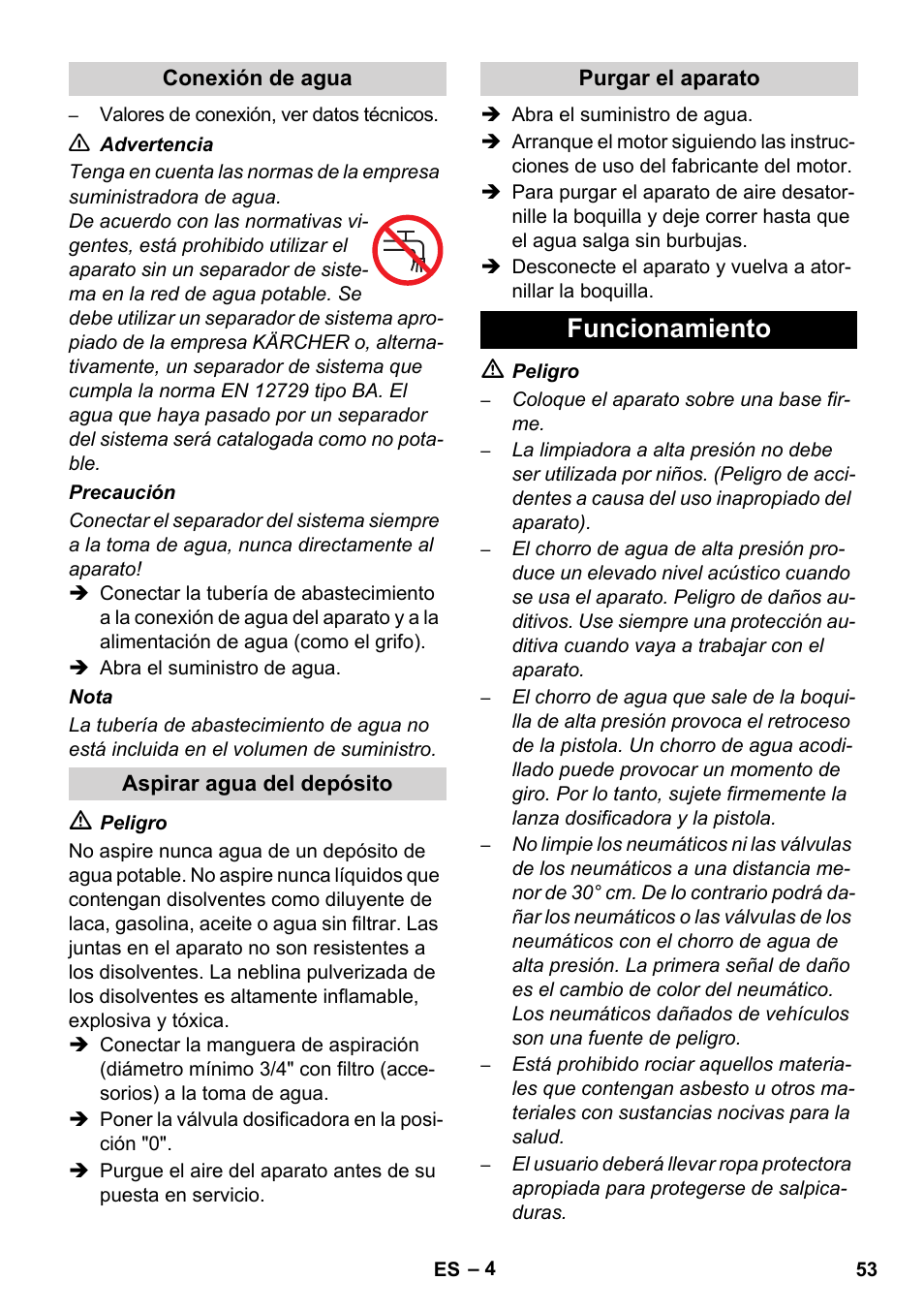 Funcionamiento | Karcher HD 830 BS User Manual | Page 53 / 220