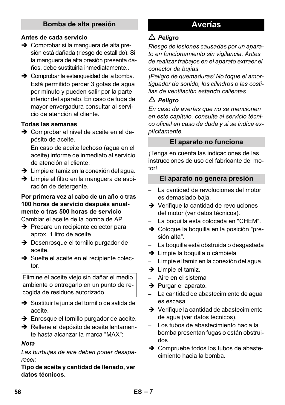 Averías | Karcher HD 830 BS User Manual | Page 56 / 220