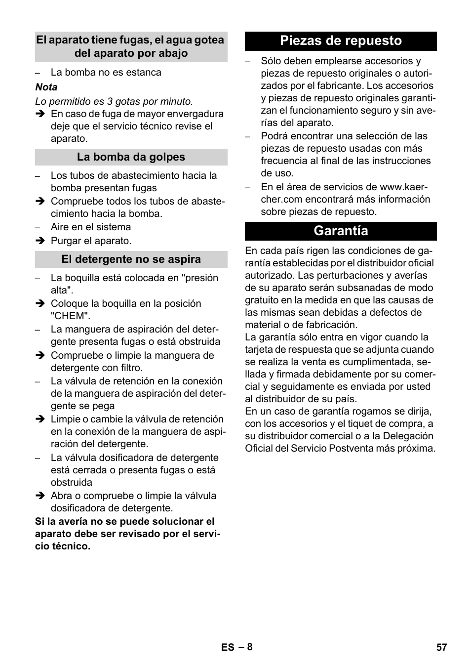 Piezas de repuesto garantía | Karcher HD 830 BS User Manual | Page 57 / 220