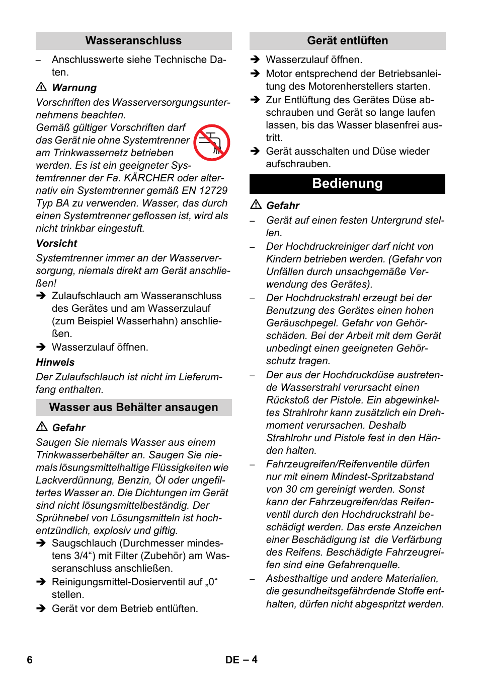 Bedienung | Karcher HD 830 BS User Manual | Page 6 / 220