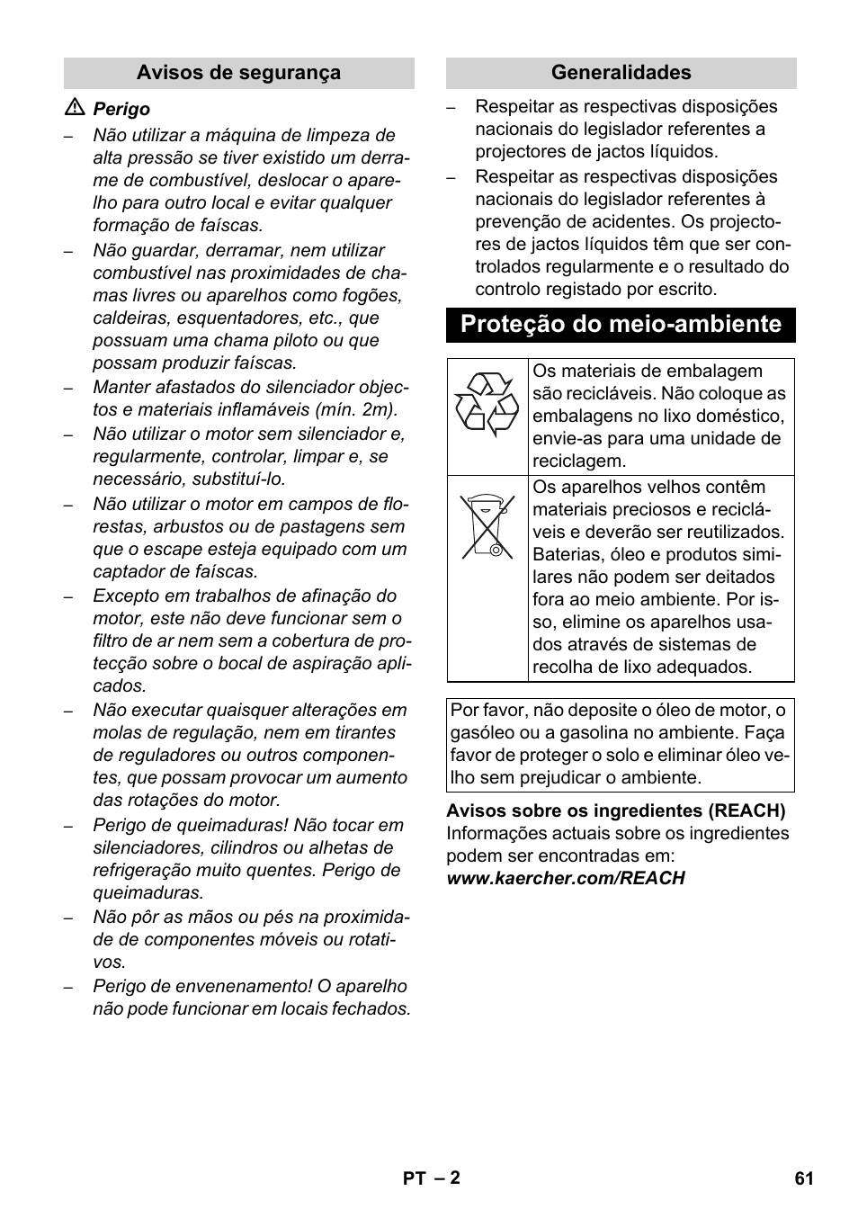 Proteção do meio-ambiente | Karcher HD 830 BS User Manual | Page 61 / 220