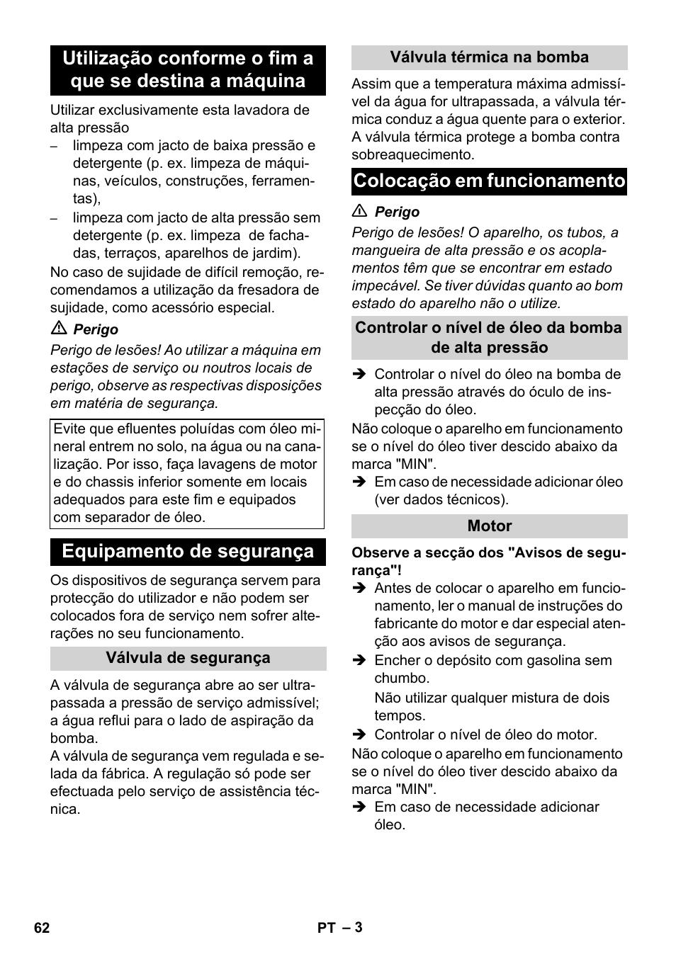 Equipamento de segurança, Colocação em funcionamento | Karcher HD 830 BS User Manual | Page 62 / 220