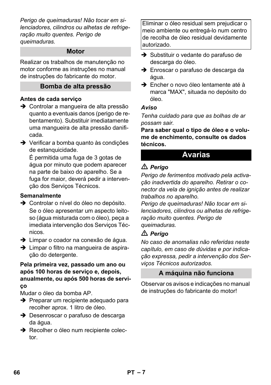 Avarias | Karcher HD 830 BS User Manual | Page 66 / 220