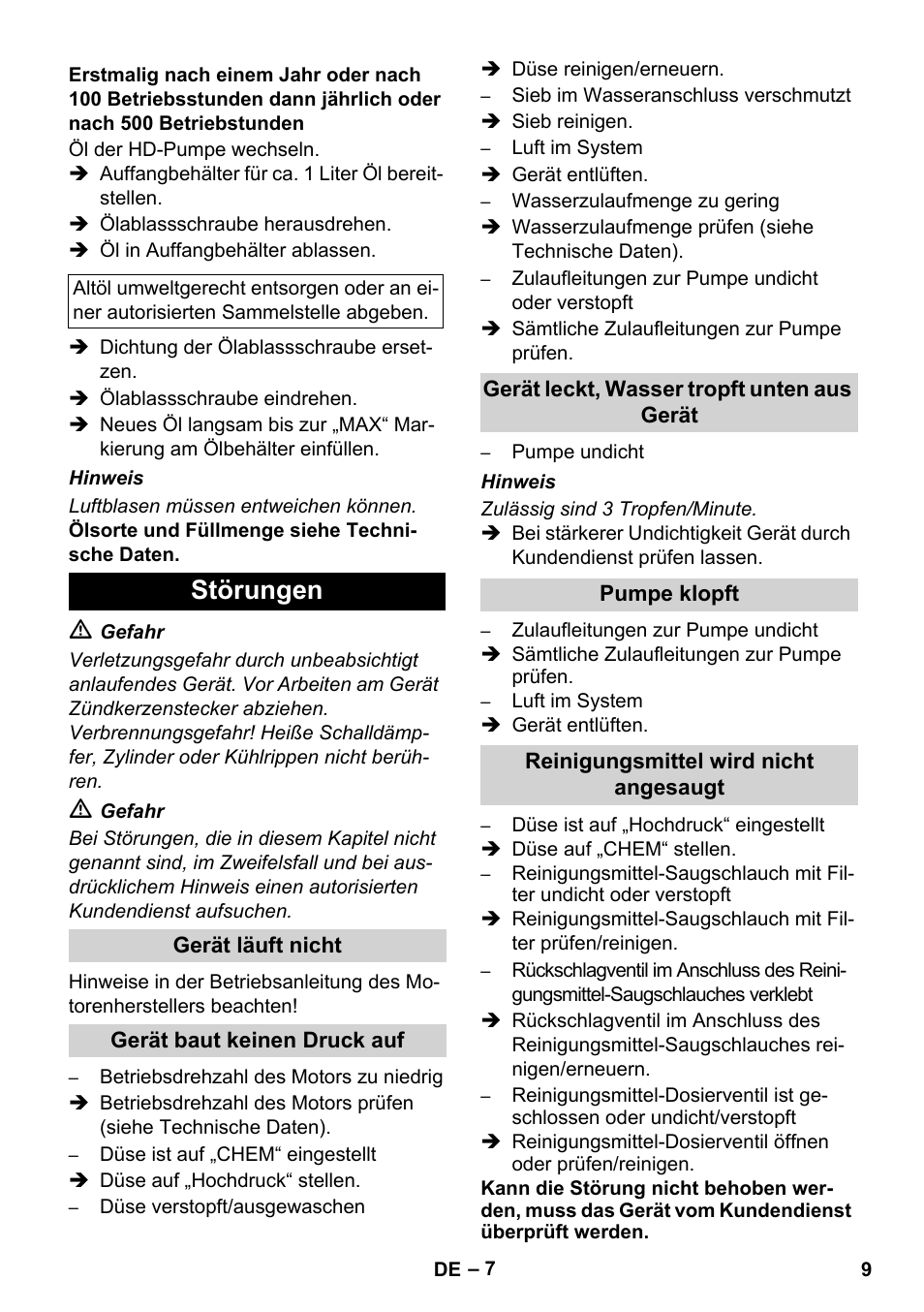 Störungen | Karcher HD 830 BS User Manual | Page 9 / 220