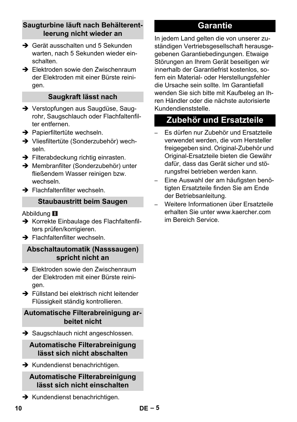 Garantie zubehör und ersatzteile | Karcher NT 40-1 Tact Te User Manual | Page 10 / 188