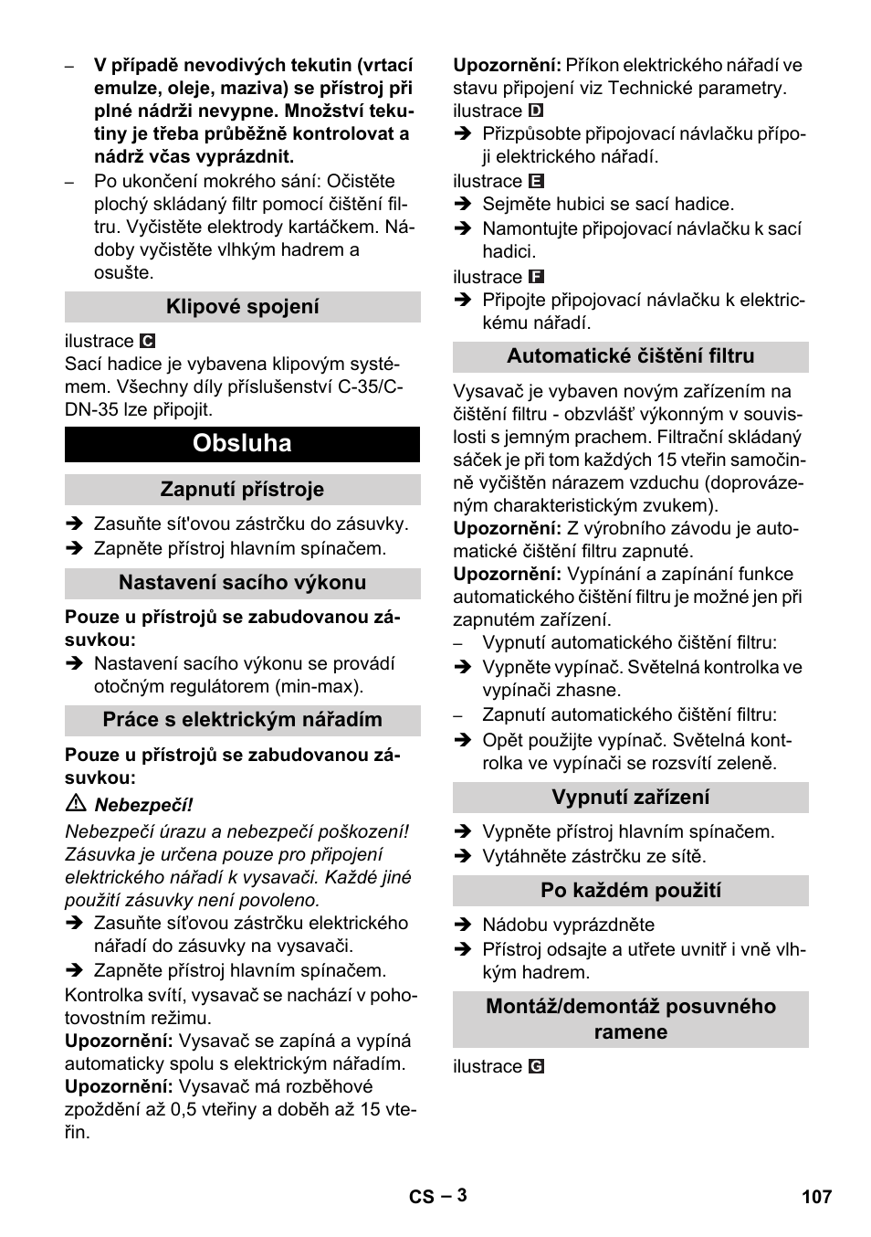 Obsluha | Karcher NT 40-1 Tact Te User Manual | Page 107 / 188