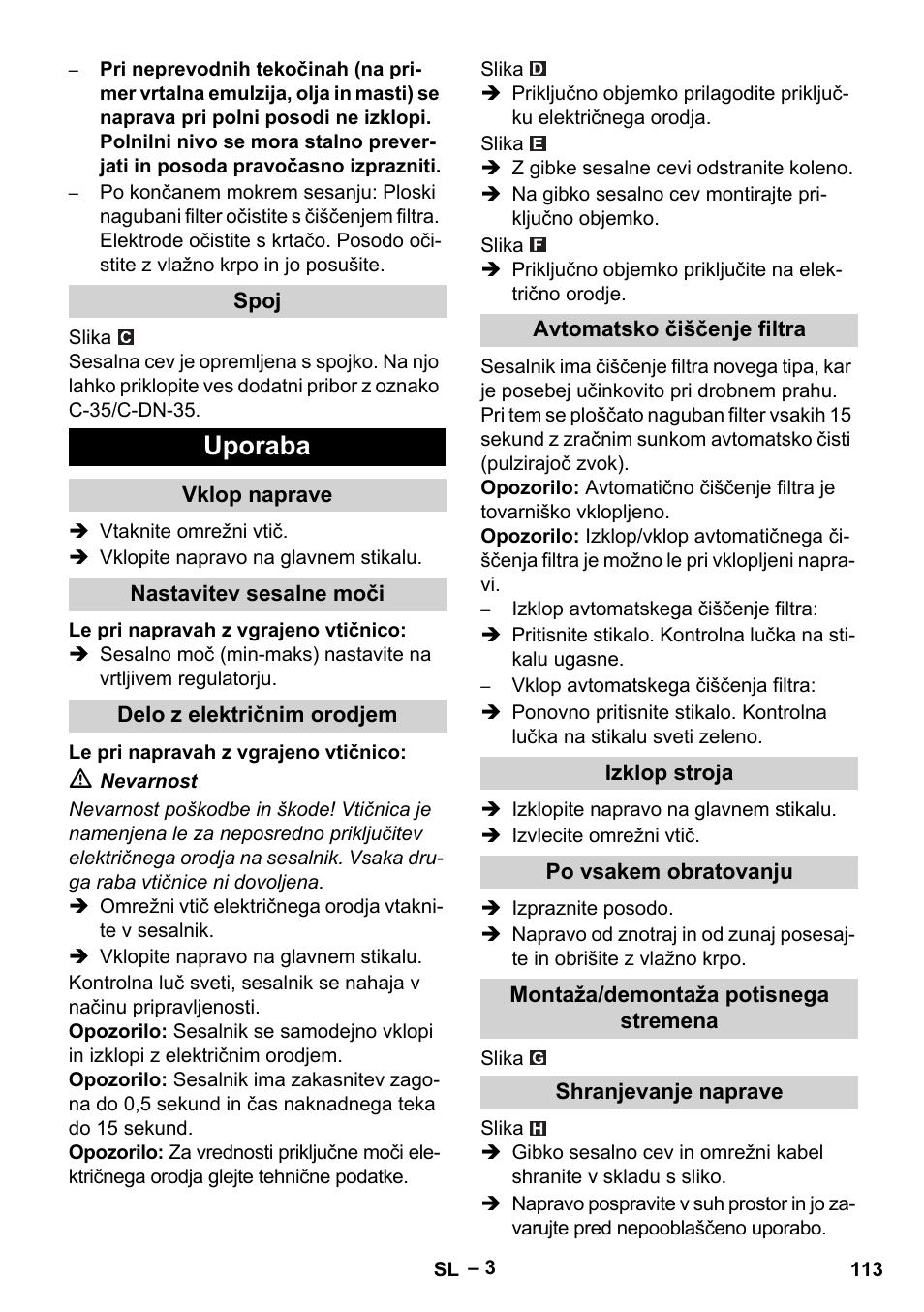 Uporaba | Karcher NT 40-1 Tact Te User Manual | Page 113 / 188