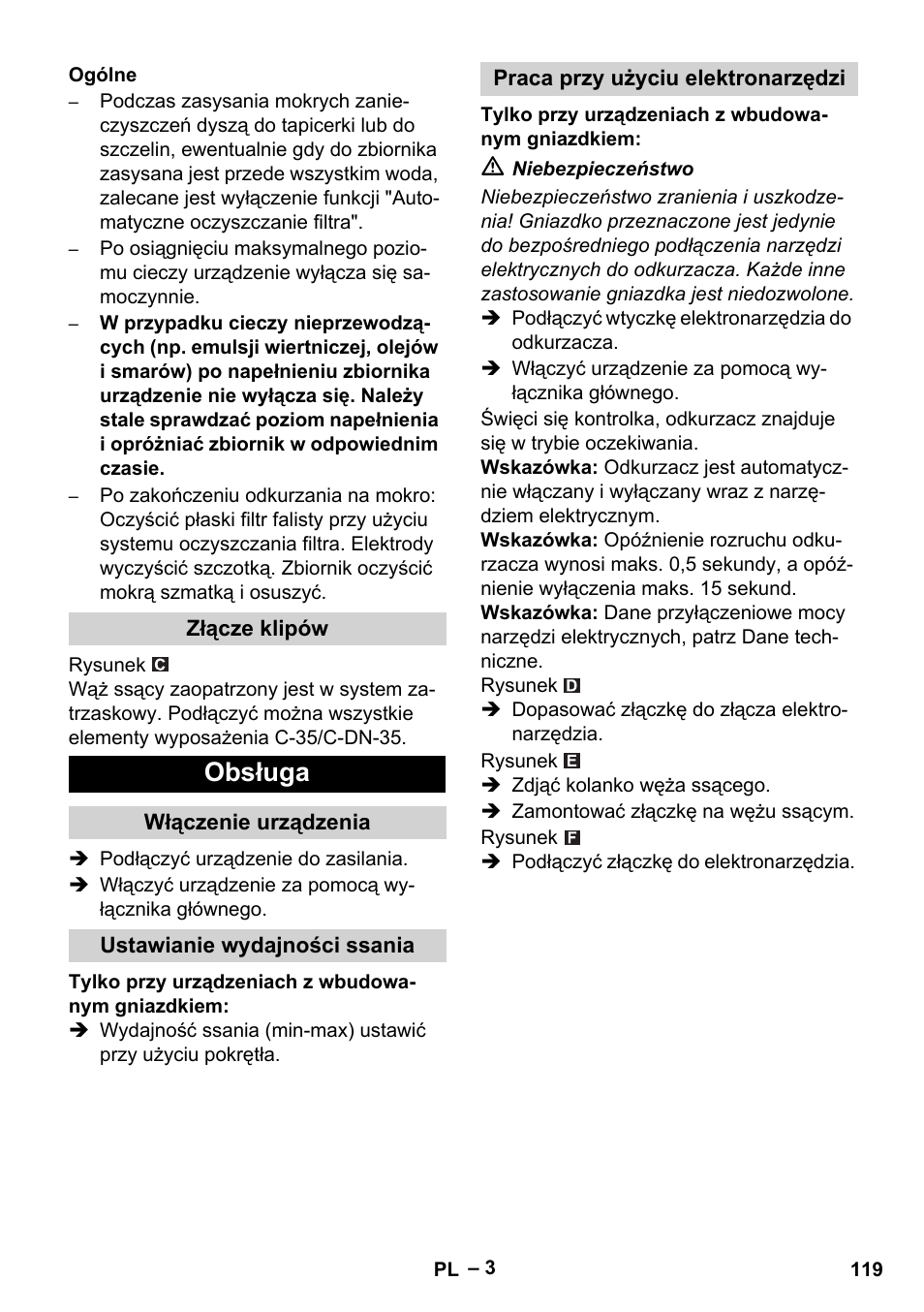 Obsługa | Karcher NT 40-1 Tact Te User Manual | Page 119 / 188