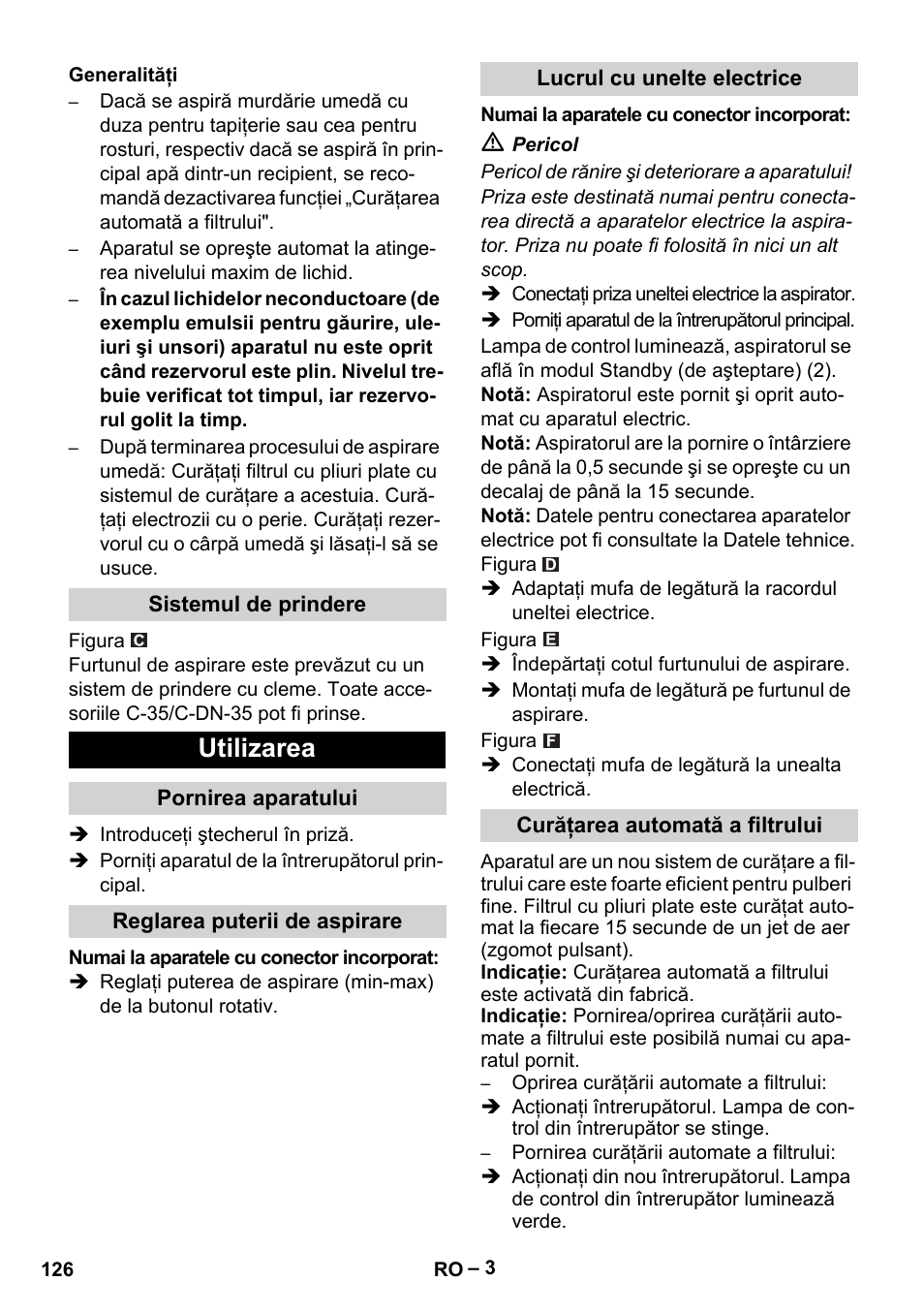 Utilizarea | Karcher NT 40-1 Tact Te User Manual | Page 126 / 188