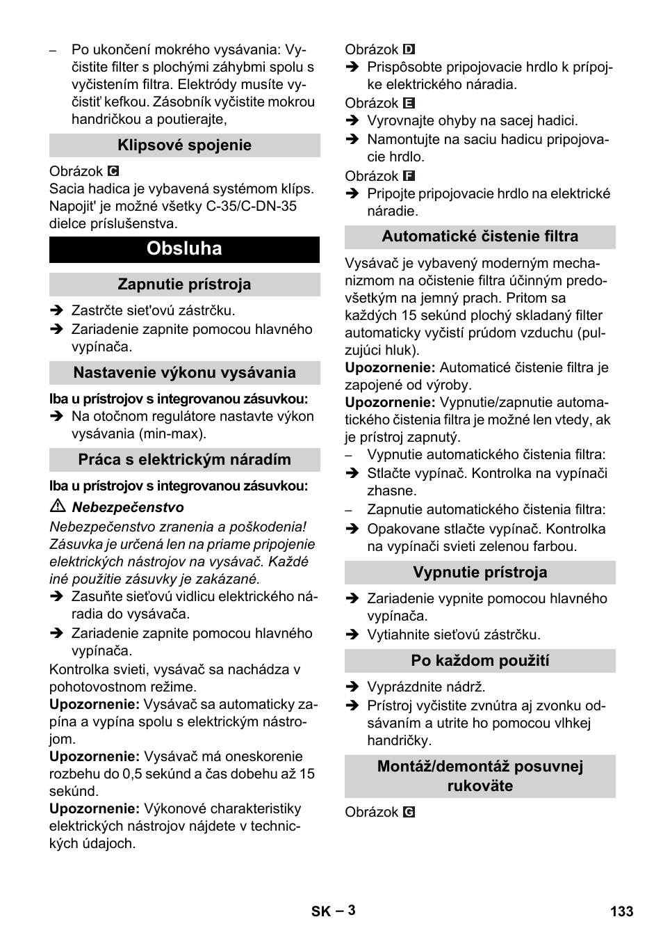 Obsluha | Karcher NT 40-1 Tact Te User Manual | Page 133 / 188