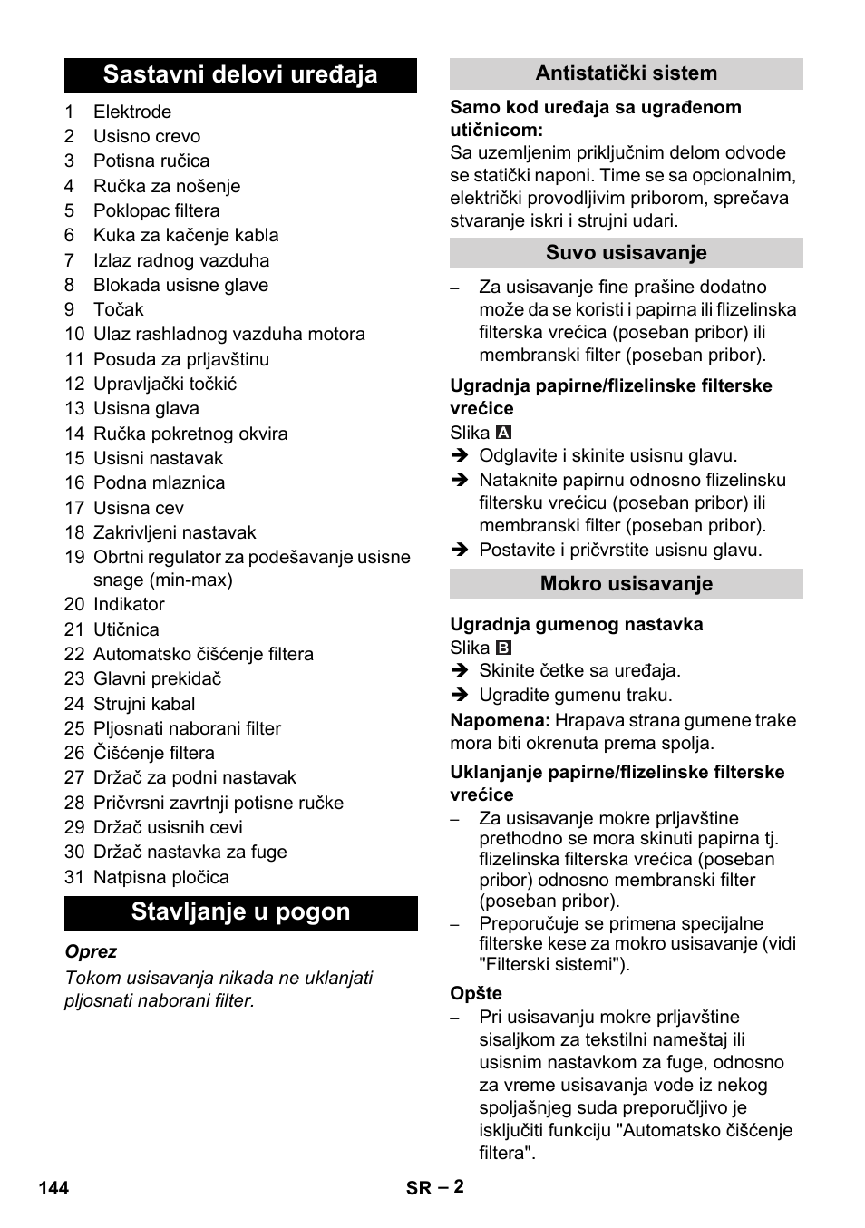 Sastavni delovi uređaja stavljanje u pogon | Karcher NT 40-1 Tact Te User Manual | Page 144 / 188