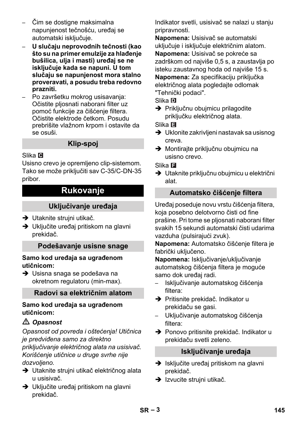 Rukovanje | Karcher NT 40-1 Tact Te User Manual | Page 145 / 188