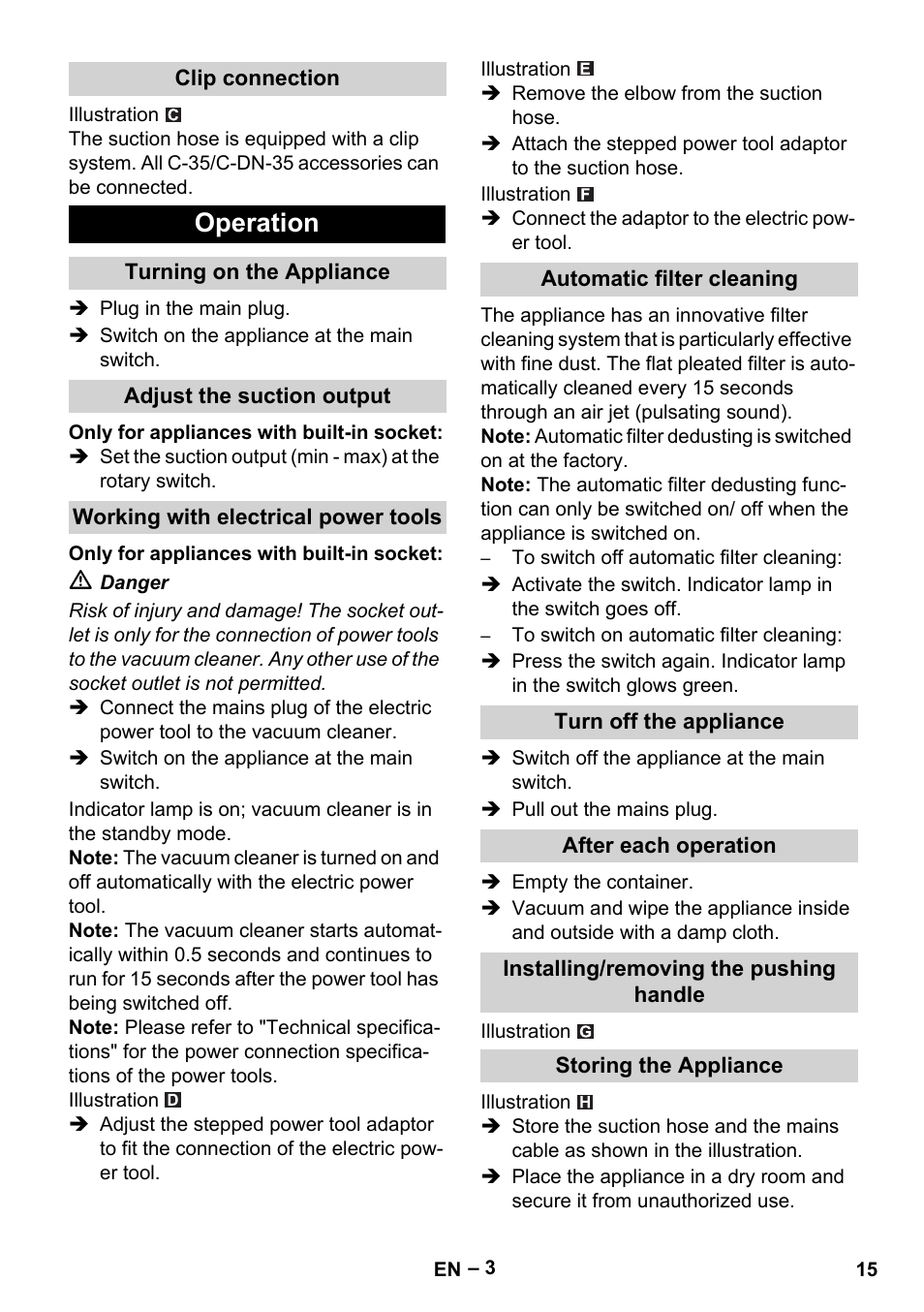 Operation | Karcher NT 40-1 Tact Te User Manual | Page 15 / 188