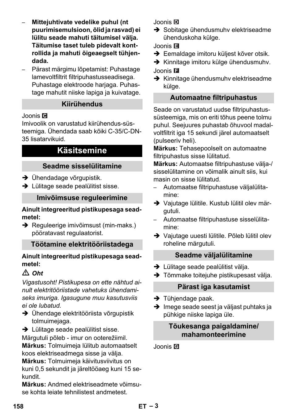 Käsitsemine | Karcher NT 40-1 Tact Te User Manual | Page 158 / 188