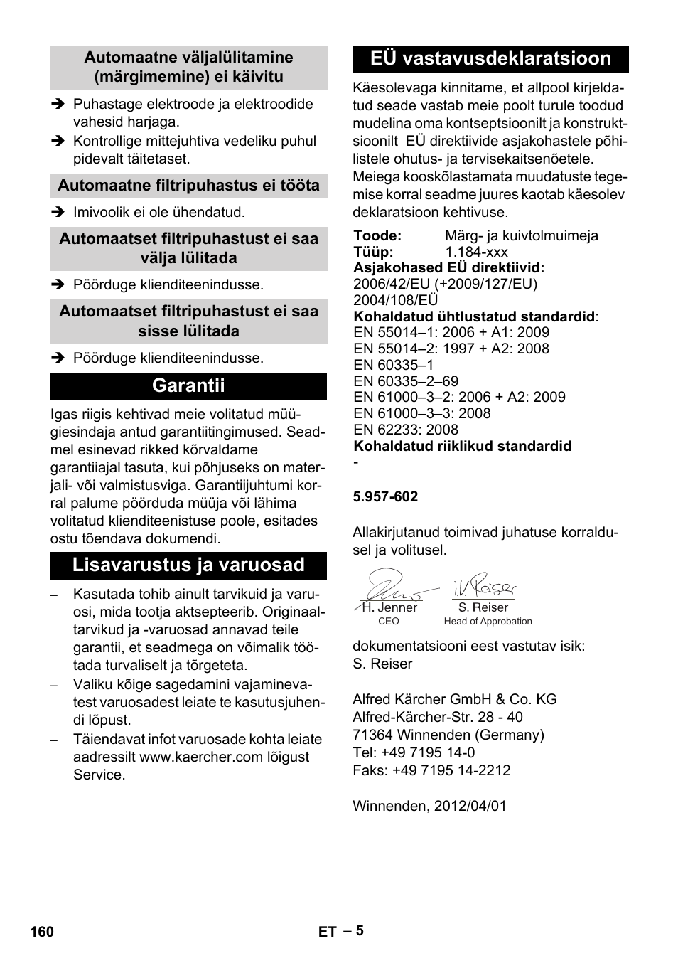 Karcher NT 40-1 Tact Te User Manual | Page 160 / 188