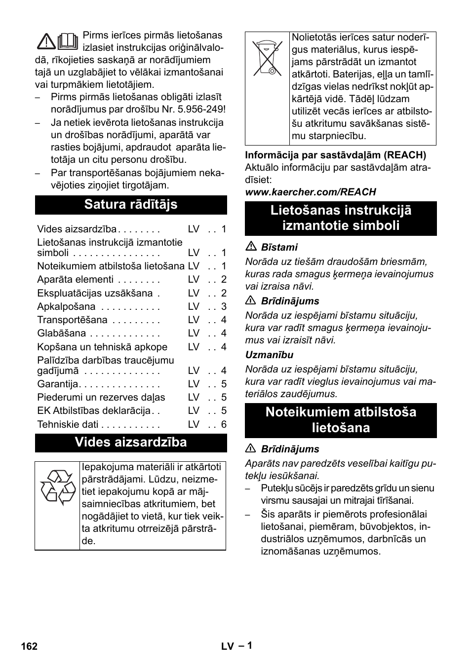 Latviešu, Satura rādītājs, Vides aizsardzība | Karcher NT 40-1 Tact Te User Manual | Page 162 / 188