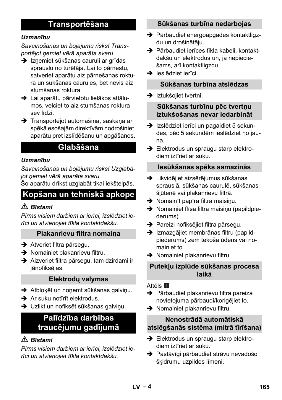 Palīdzība darbības traucējumu gadījumā | Karcher NT 40-1 Tact Te User Manual | Page 165 / 188