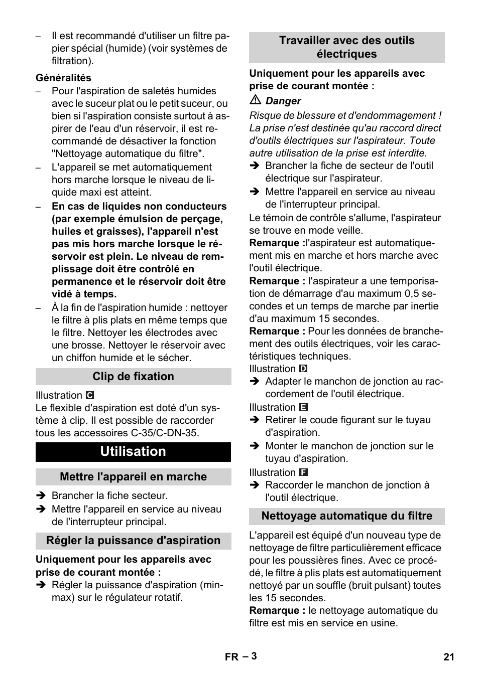 Utilisation | Karcher NT 40-1 Tact Te User Manual | Page 21 / 188