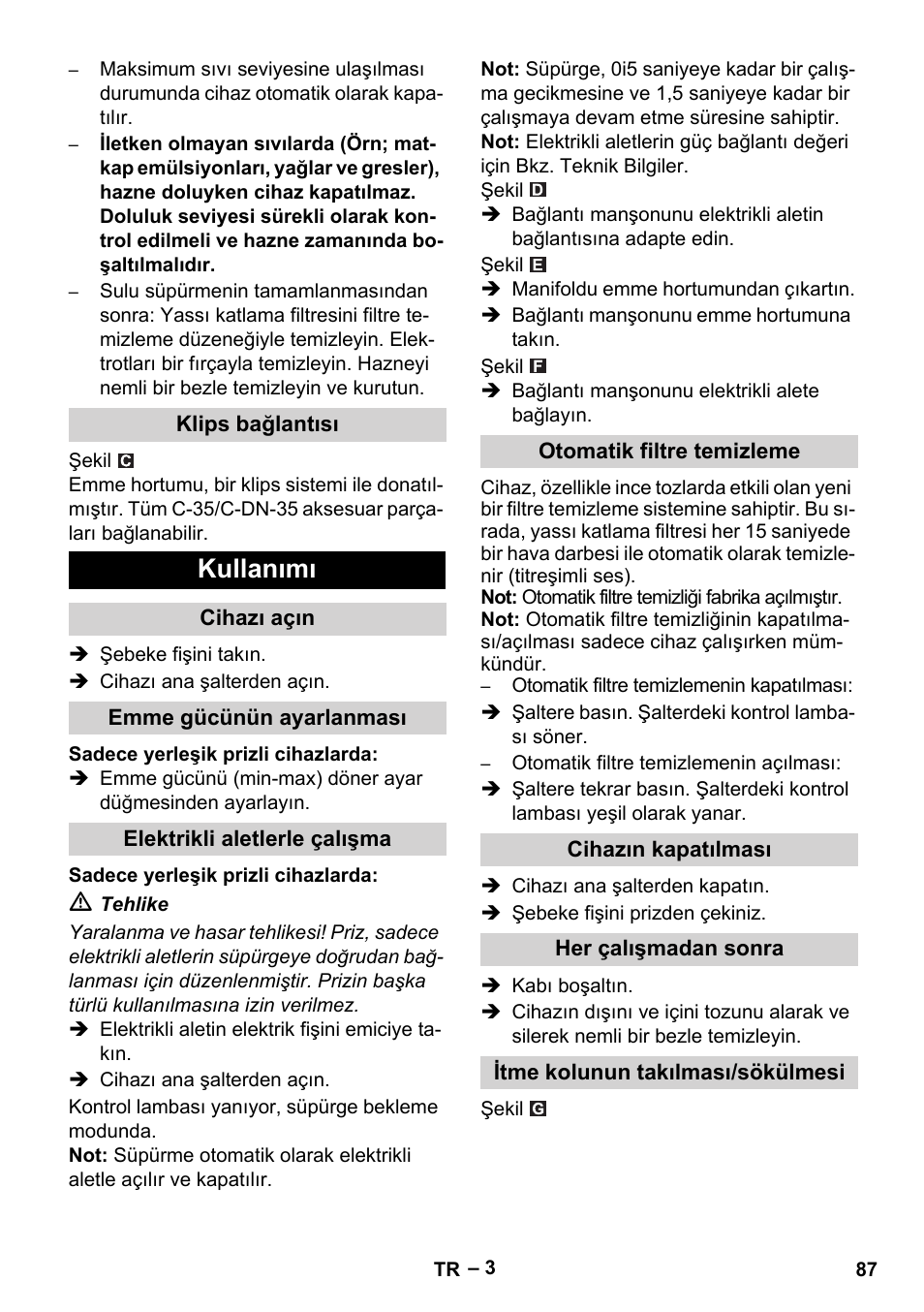 Kullanımı | Karcher NT 40-1 Tact Te User Manual | Page 87 / 188