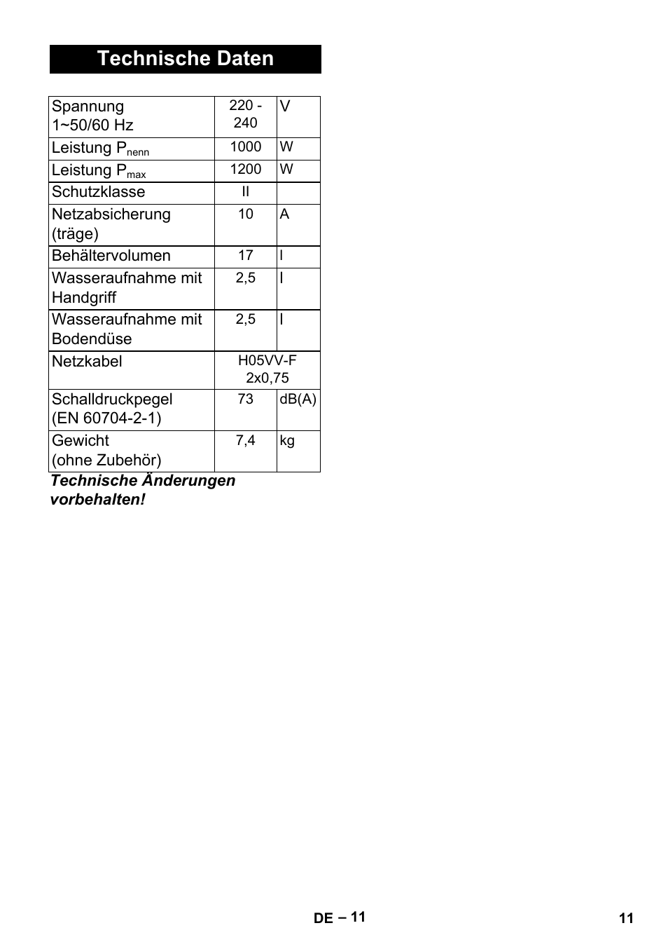 Technische daten | Karcher Aspiracenere AD 3-200 User Manual | Page 11 / 214