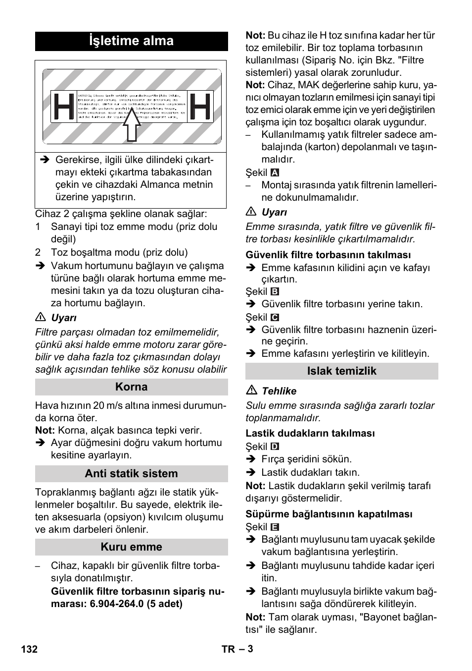 Işletime alma | Karcher NT 45-1 Tact Te H User Manual | Page 132 / 292