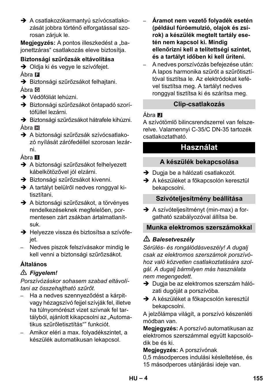 Használat | Karcher NT 45-1 Tact Te H User Manual | Page 155 / 292