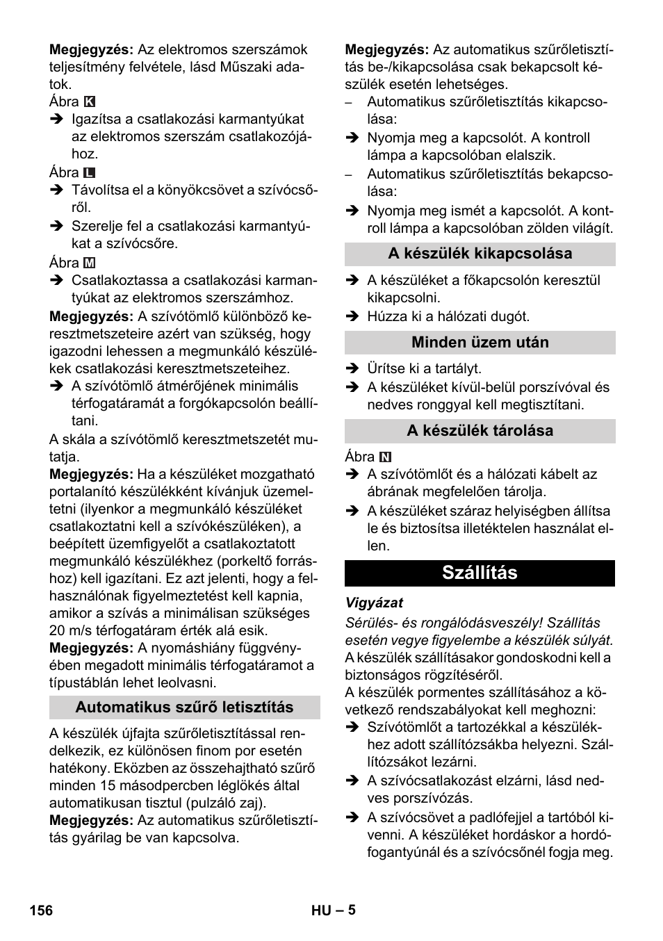 Szállítás | Karcher NT 45-1 Tact Te H User Manual | Page 156 / 292