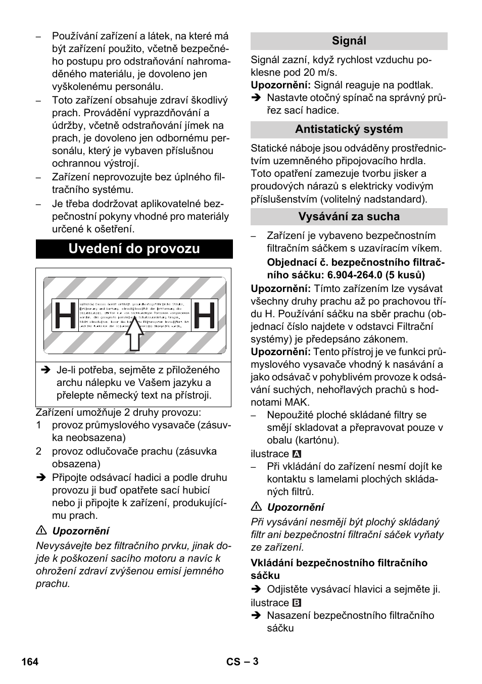 Uvedení do provozu | Karcher NT 45-1 Tact Te H User Manual | Page 164 / 292