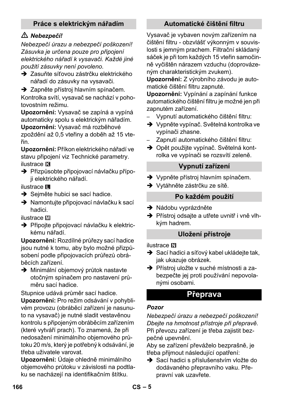 Přeprava | Karcher NT 45-1 Tact Te H User Manual | Page 166 / 292
