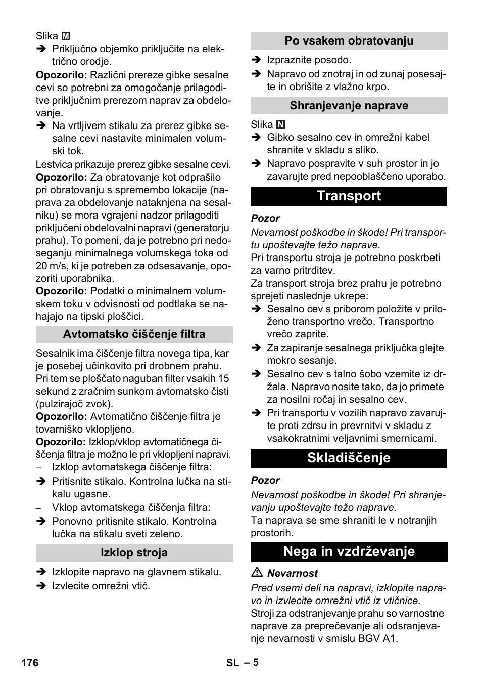 Transport skladiščenje nega in vzdrževanje | Karcher NT 45-1 Tact Te H User Manual | Page 176 / 292