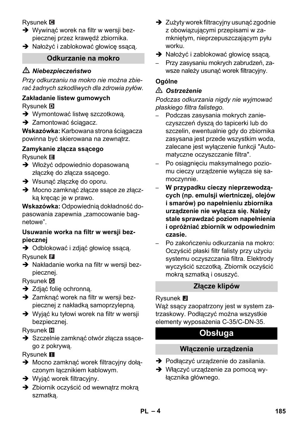 Obsługa | Karcher NT 45-1 Tact Te H User Manual | Page 185 / 292