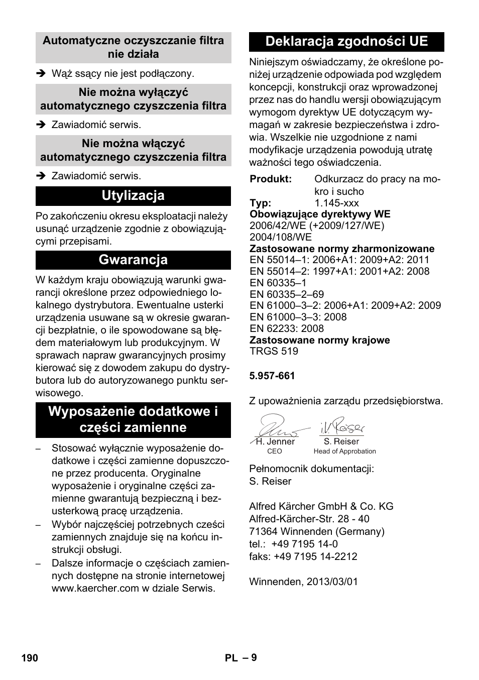 Karcher NT 45-1 Tact Te H User Manual | Page 190 / 292