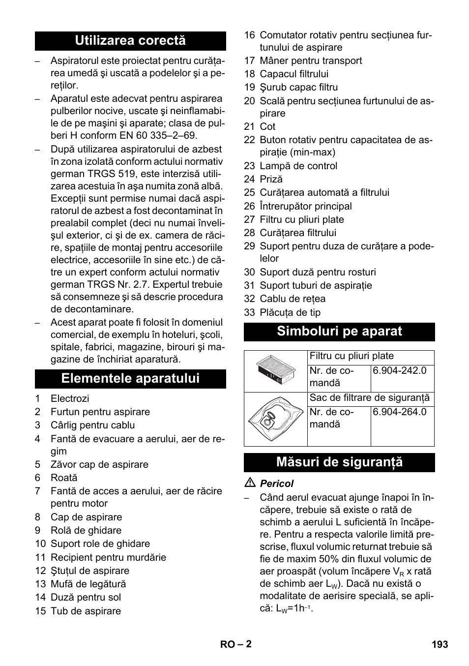 Măsuri de siguranţă | Karcher NT 45-1 Tact Te H User Manual | Page 193 / 292