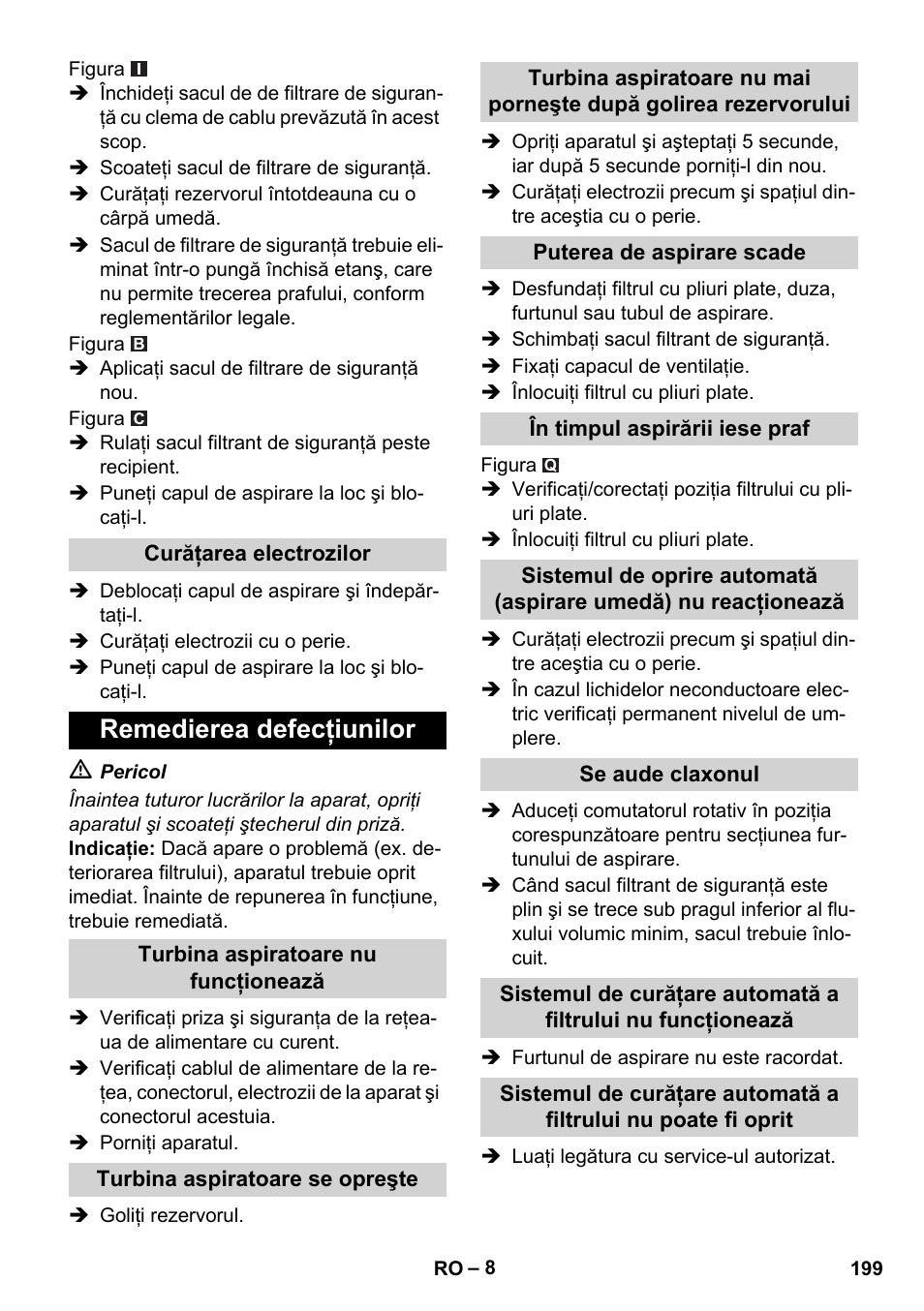 Remedierea defecţiunilor | Karcher NT 45-1 Tact Te H User Manual | Page 199 / 292