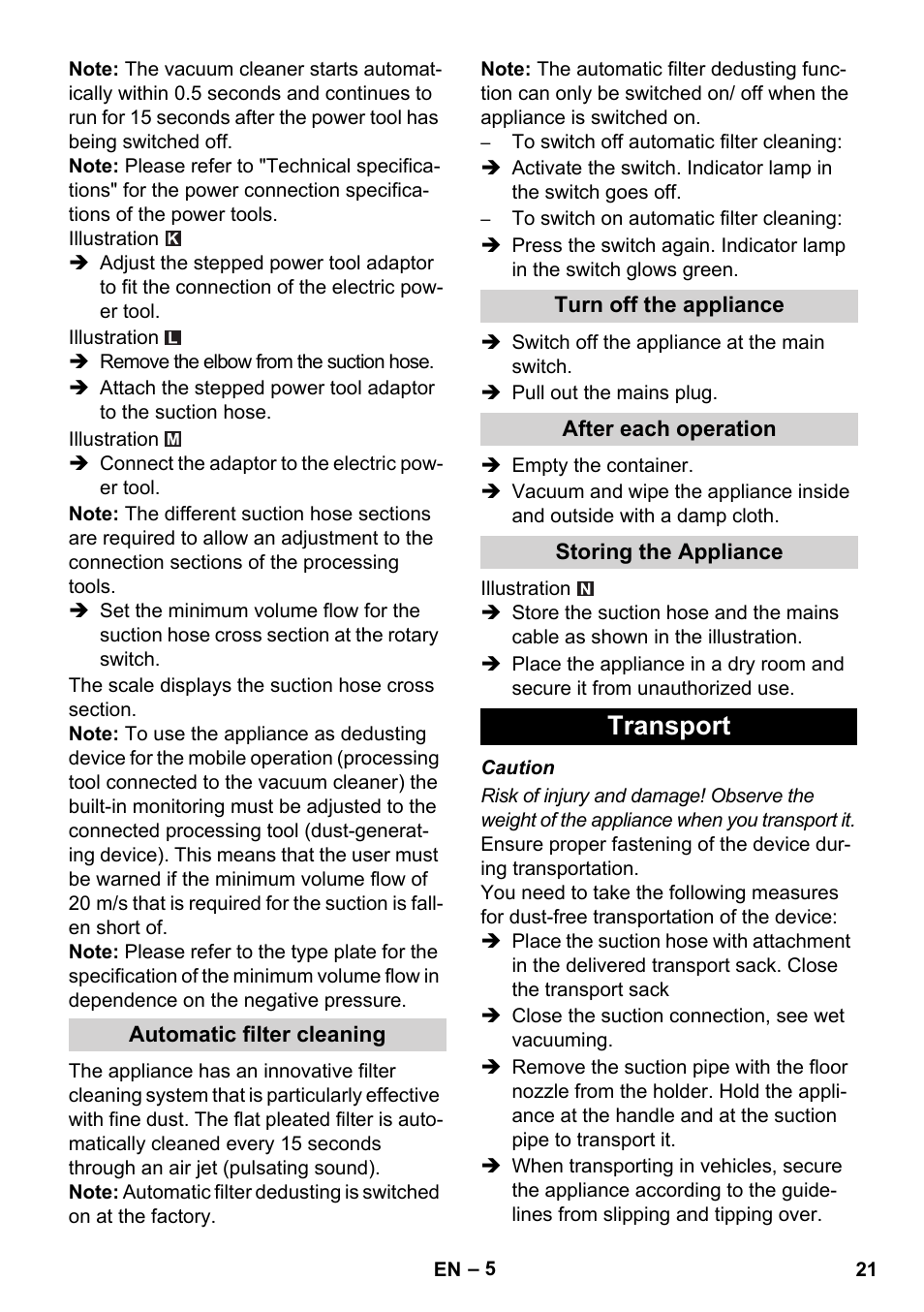 Transport | Karcher NT 45-1 Tact Te H User Manual | Page 21 / 292