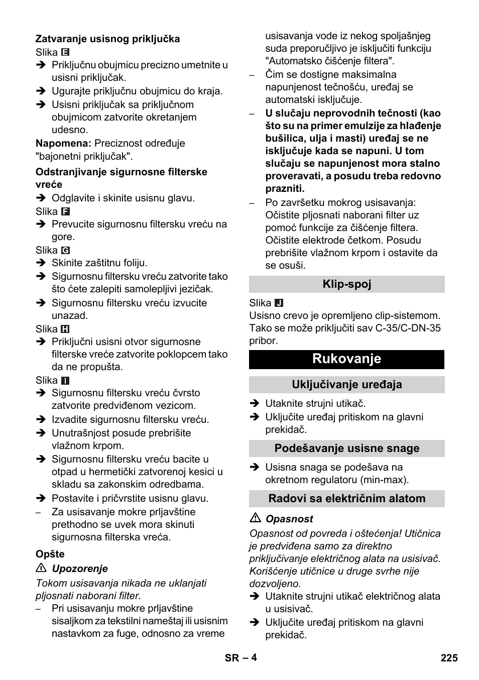 Rukovanje | Karcher NT 45-1 Tact Te H User Manual | Page 225 / 292