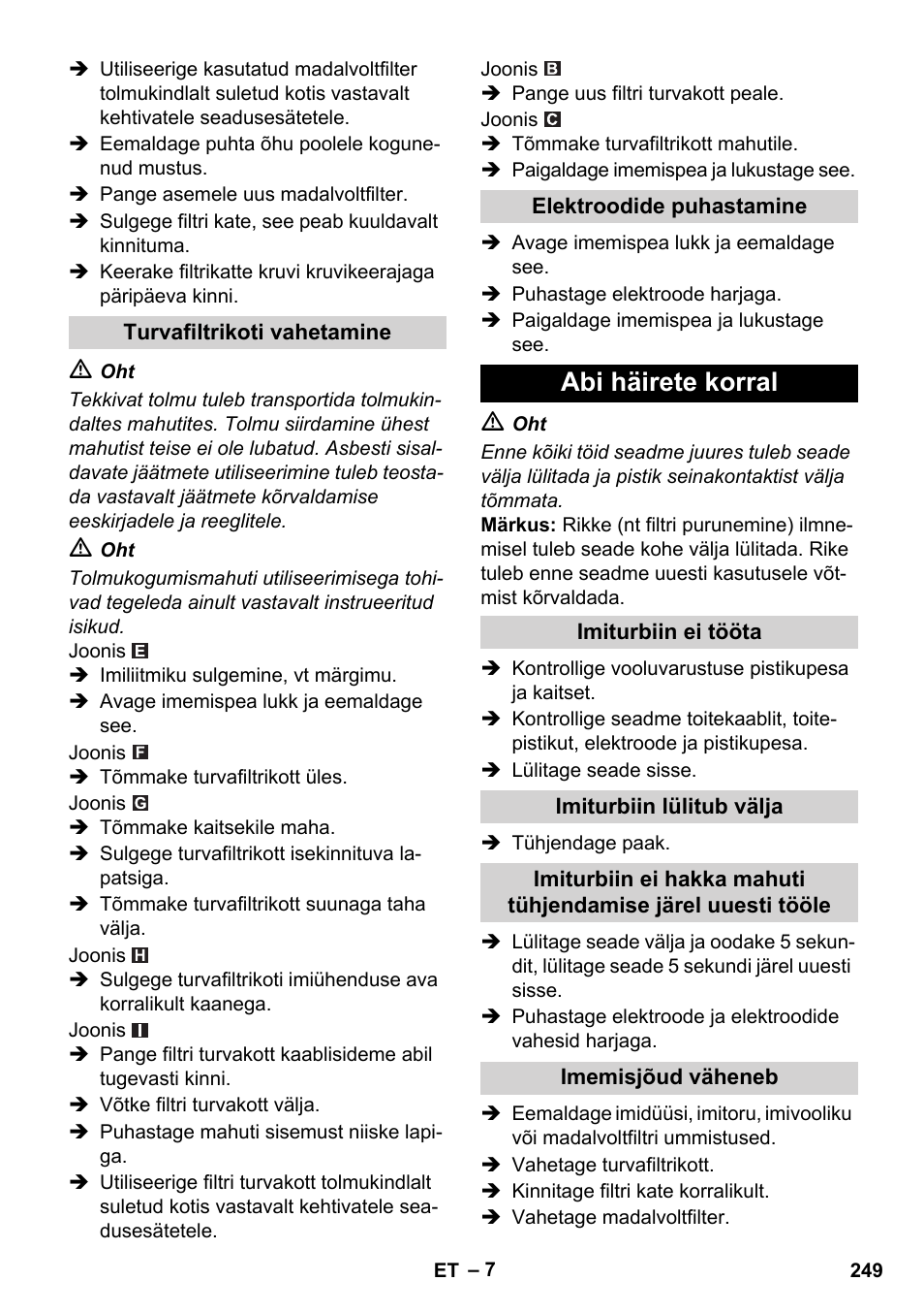 Abi häirete korral | Karcher NT 45-1 Tact Te H User Manual | Page 249 / 292