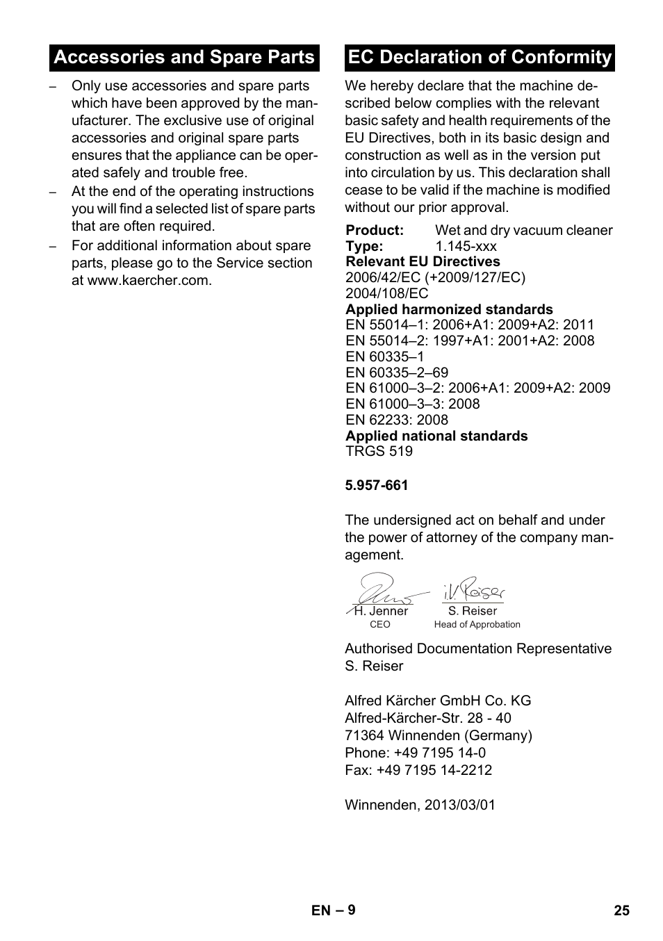 Karcher NT 45-1 Tact Te H User Manual | Page 25 / 292