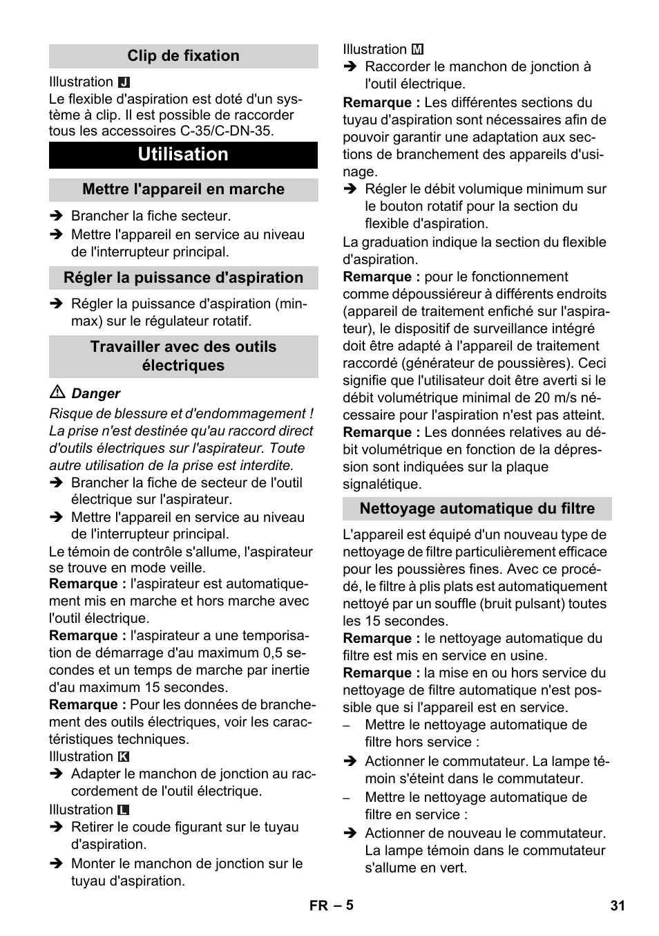 Utilisation | Karcher NT 45-1 Tact Te H User Manual | Page 31 / 292