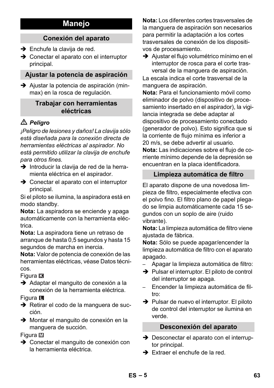 Manejo | Karcher NT 45-1 Tact Te H User Manual | Page 63 / 292